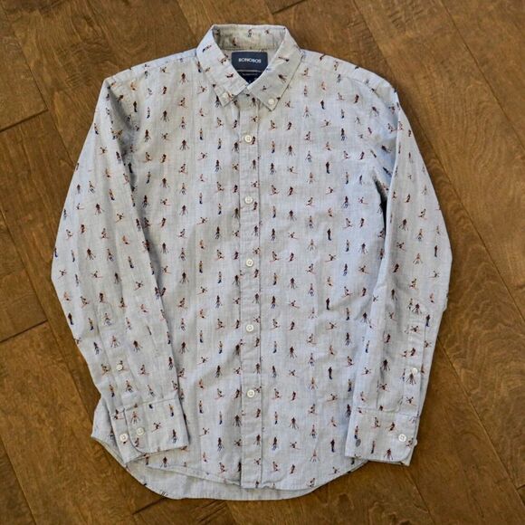 Bonobos Shirt Mens Small Long Gray Button Down Slim Fit Ski Skier - Picture 1 of 7